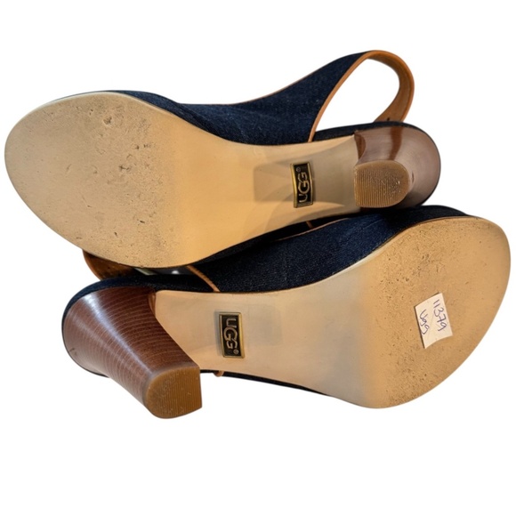 UGG Slingback Pumps Heels Peep Toe Shoe Blue Denim Brown Leather Womens Size 6.5 - Picture 12 of 12
